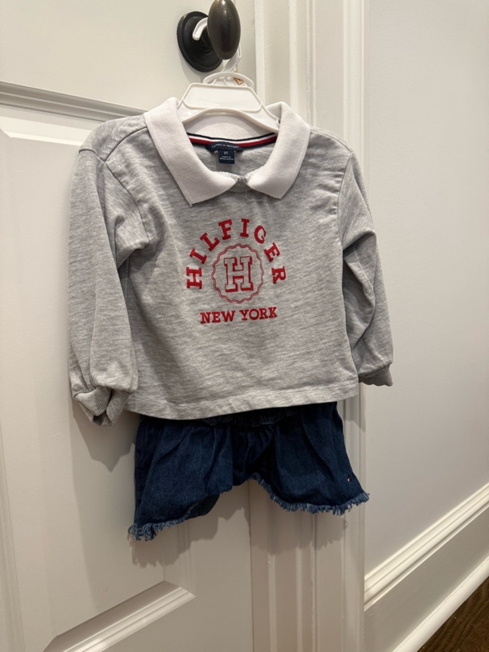 Tommy Hilfiger Kids Gray Polo Sweatshirt with Red Logo